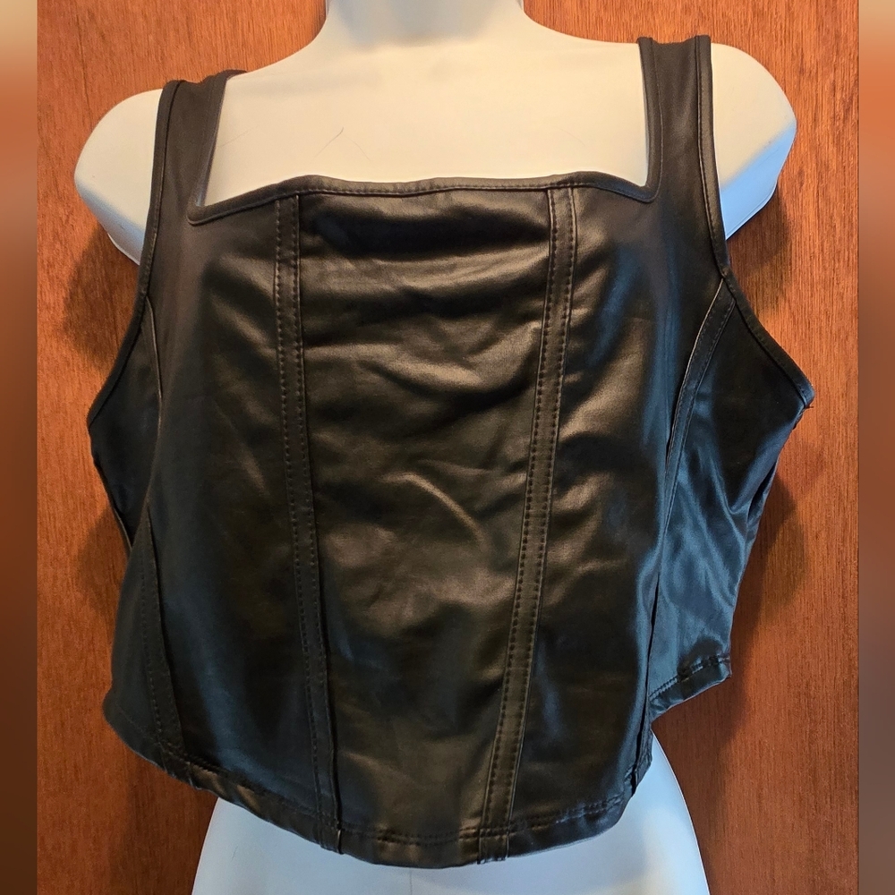 Joocy Babi Black Faux Leather Corset Top Sz12 XL - Picture 2 of 4